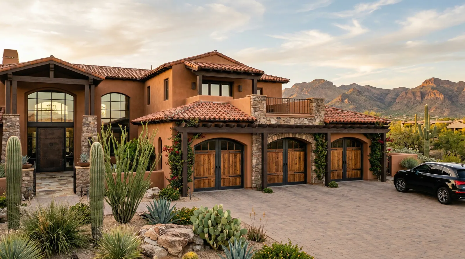 Custom garage door installation on Arizona home