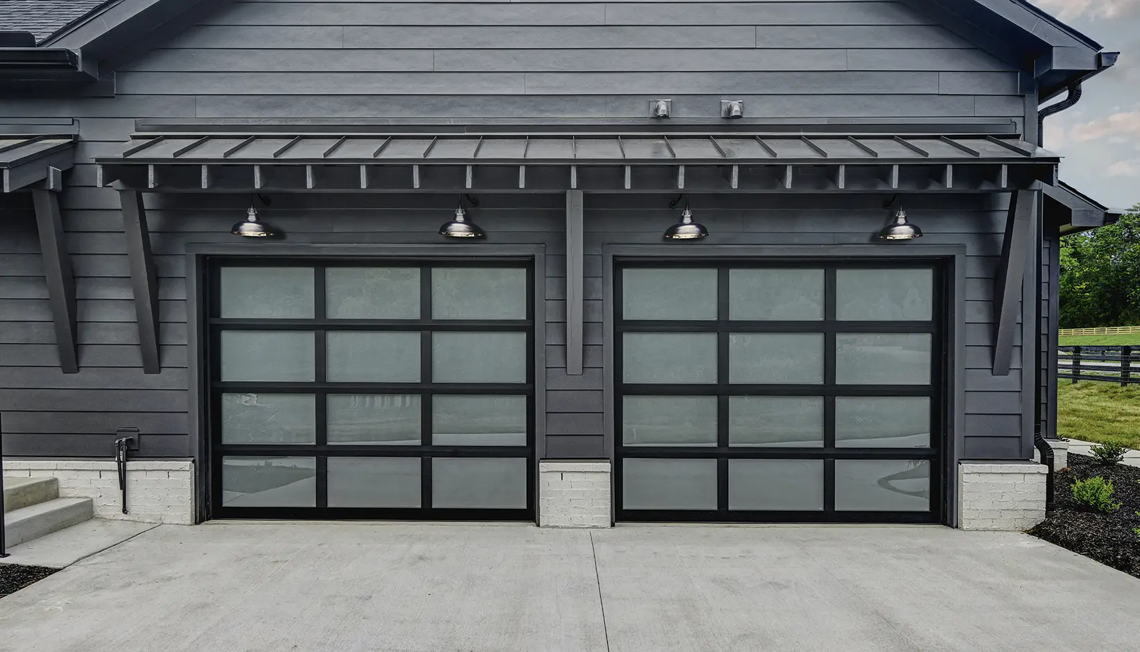 Modern full-view aluminum garage door