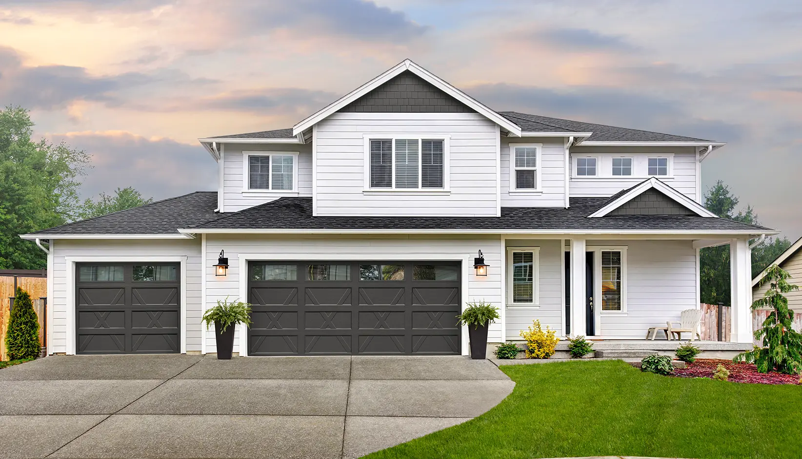 Carriage house style garage door with decorative hardware