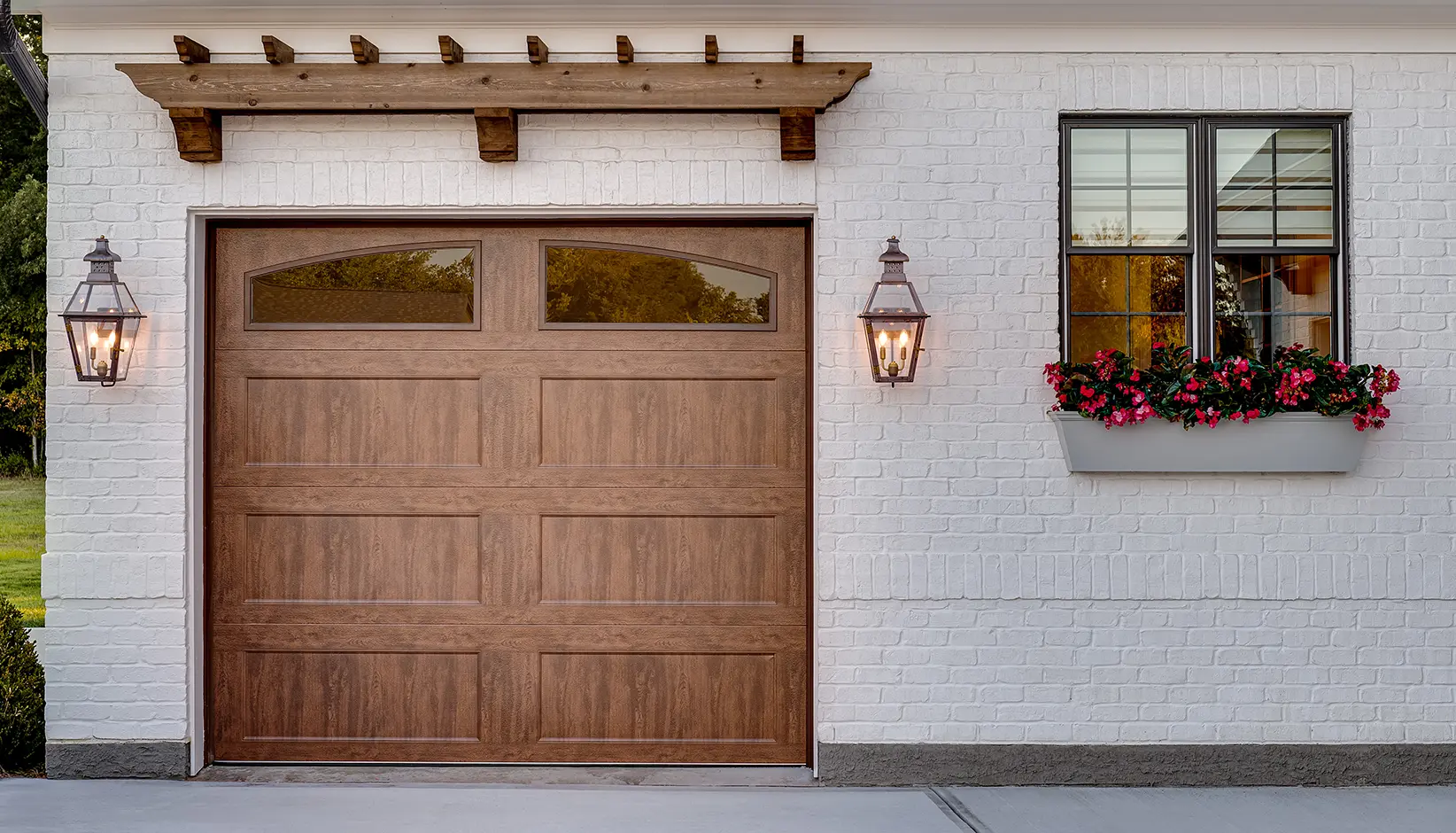 Traditional raised-panel garage door on an Arizona ranch-style home