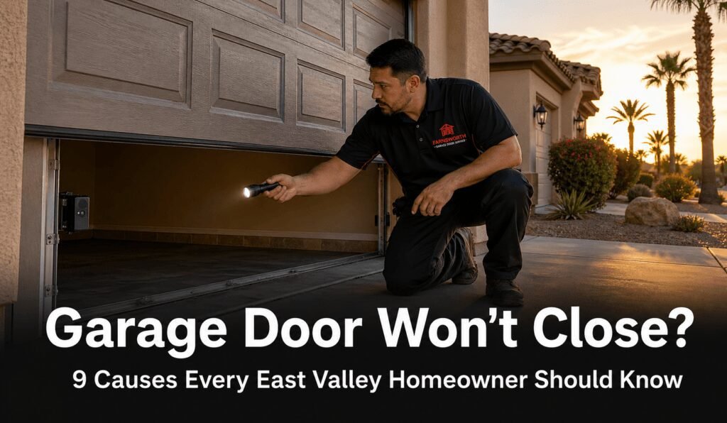 Garage Door Won’t Close? 9 Causes and When to Call a Mesa Tech