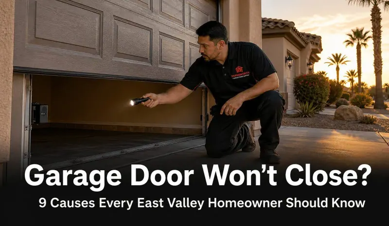 Garage Door Won't Close? 9 Causes — and When to Call a Mesa Tech