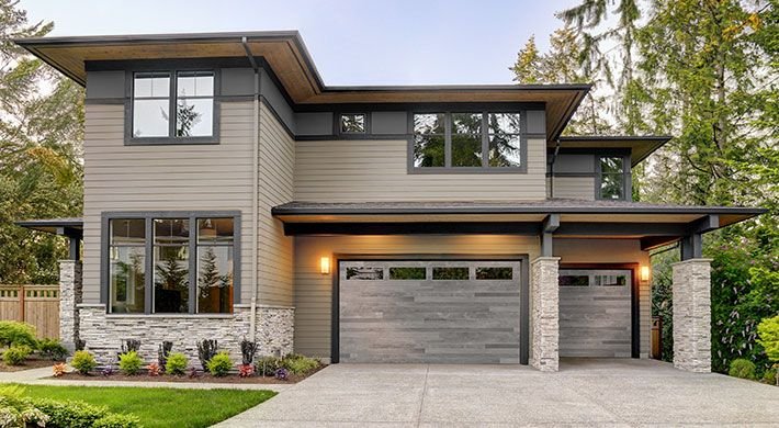 Aspen Gray plank design with color match Long Panel windows.