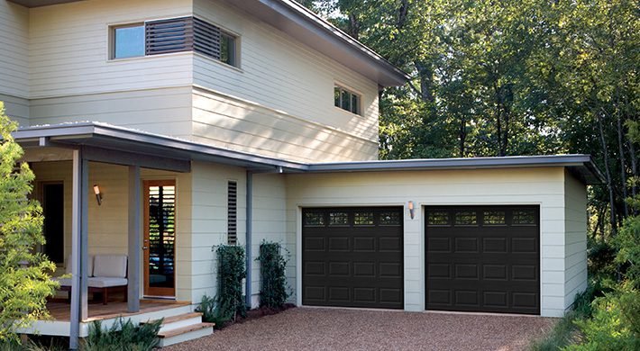 Traditional Short Panel design in Black with Prairie window inserts