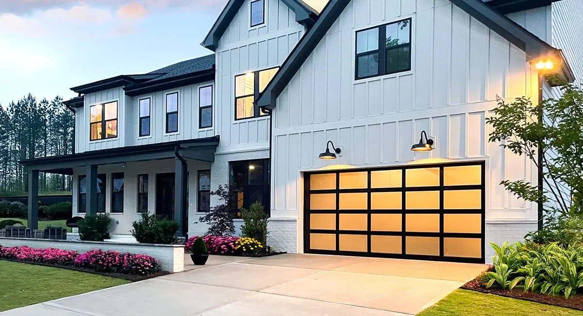 Wind Load Aluminum Glass 8855 — Wayne Dalton aluminum garage door installed by Farnsworth Garage Door Service in Mesa, Arizona